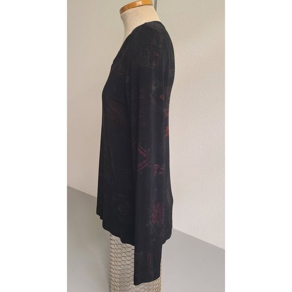 Chico's Travelers Geometric Black Red Sz 0 Long Sleeve Top Shirt Stretchy Travel - Picture 4 of 5